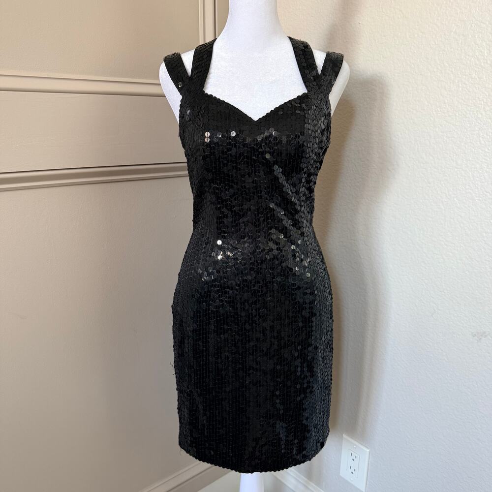Vintage Cache Black Sequin Sheath Dress Size 6
